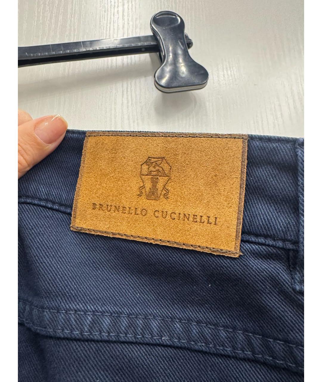 BRUNELLO CUCINELLI Темно-синие хлопковые прямые джинсы, фото 5