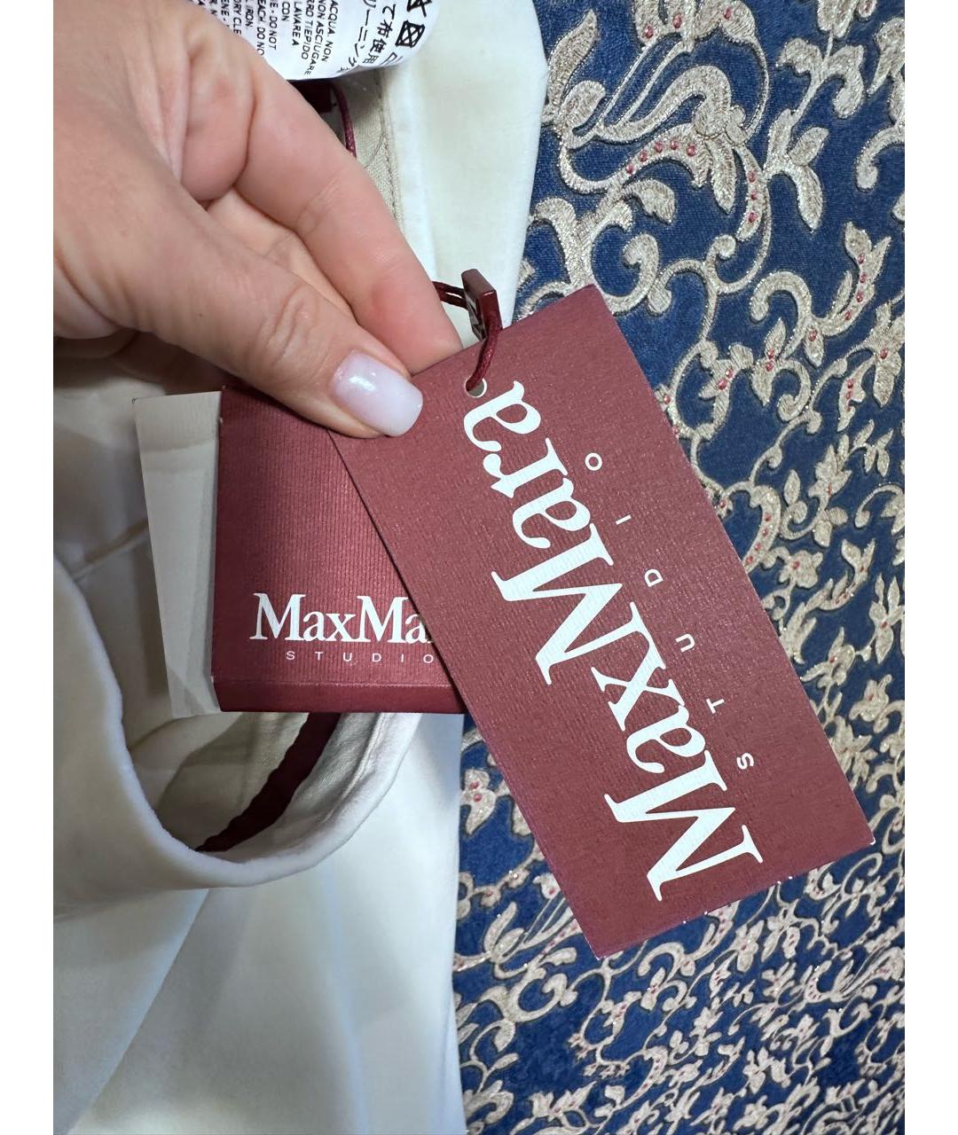MAX MARA STUDIO Белые хлопковые прямые брюки, фото 6