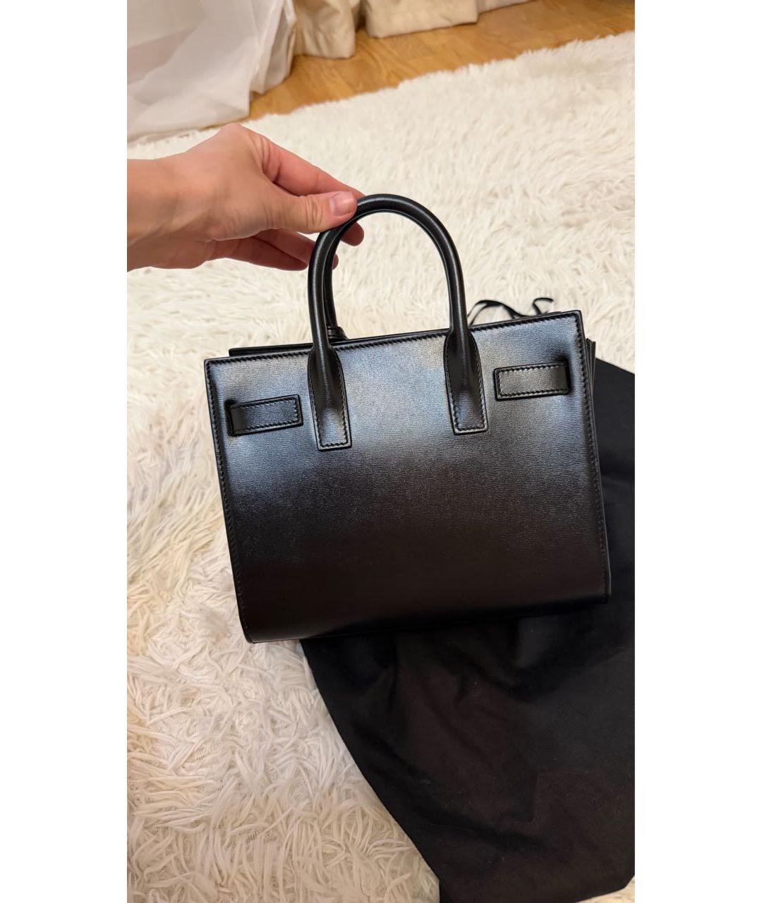 SAINT LAURENT Черная кожаная сумка с короткими ручками, фото 3