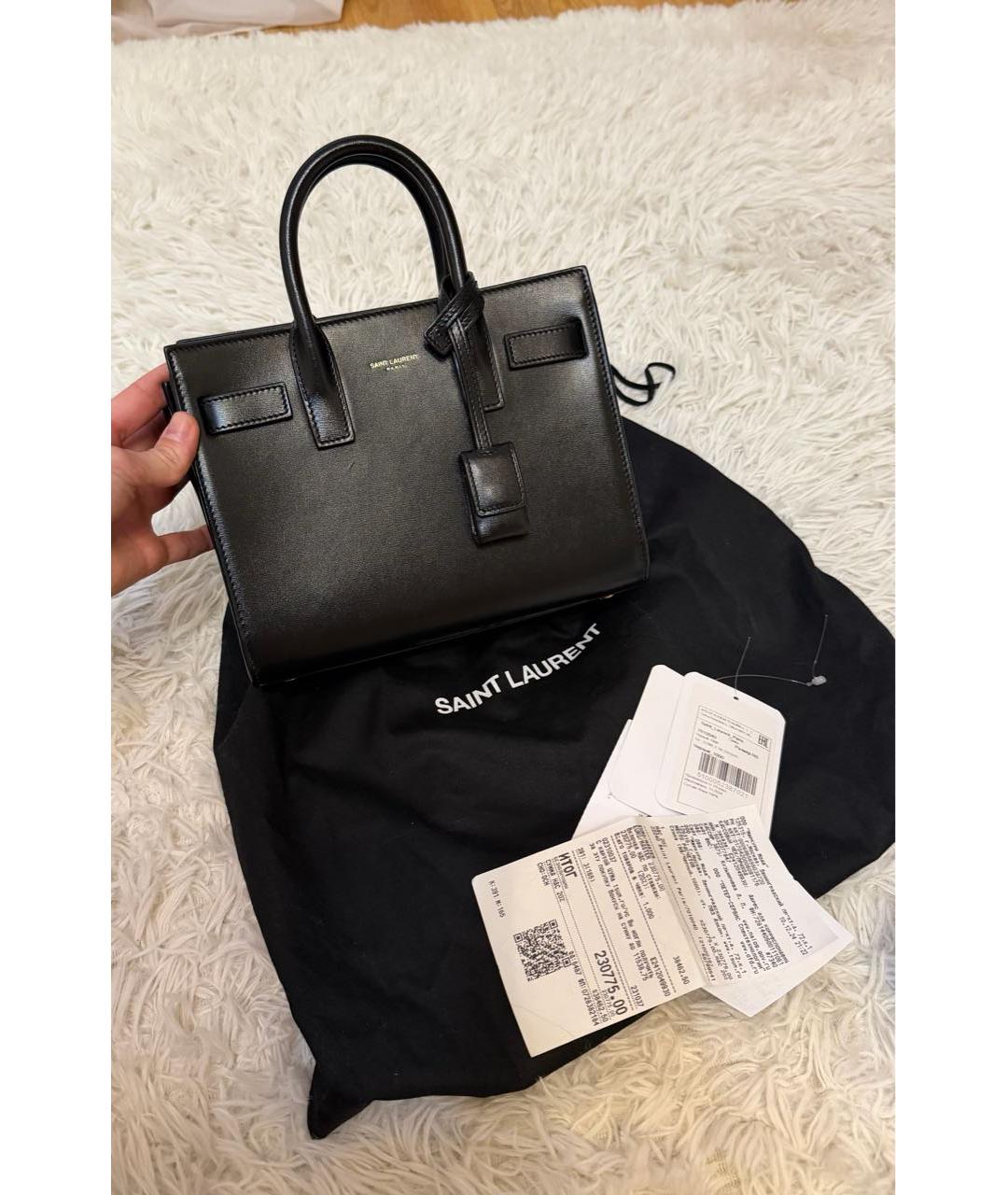 SAINT LAURENT Черная кожаная сумка с короткими ручками, фото 5