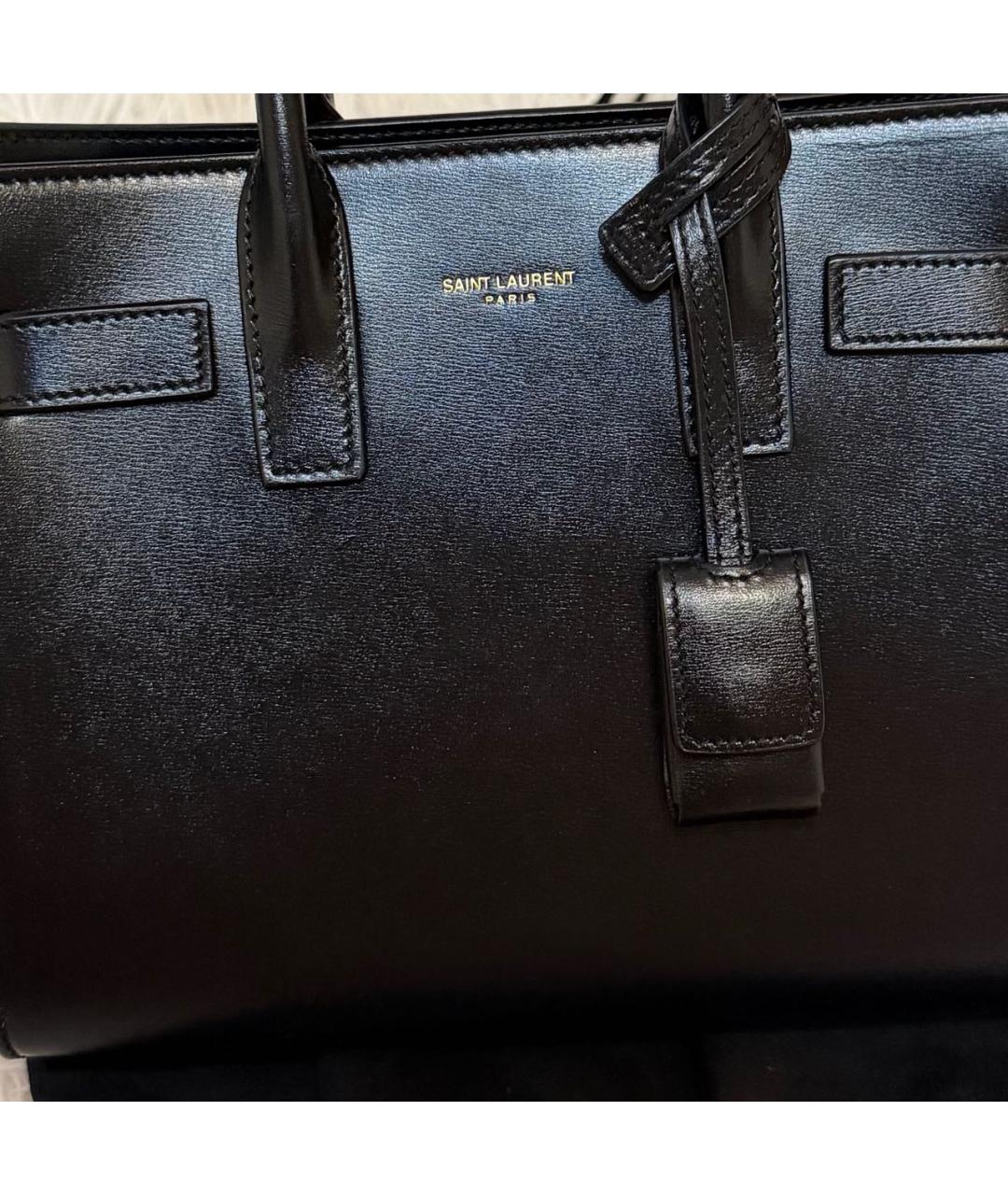 SAINT LAURENT Черная кожаная сумка с короткими ручками, фото 7