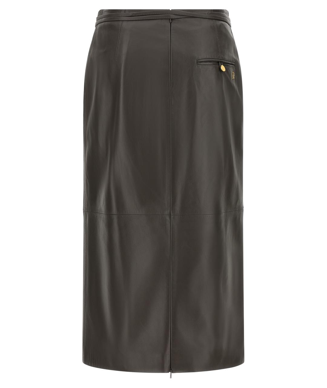 ALBERTA FERRETTI Коричневая кожаная юбка миди, фото 2