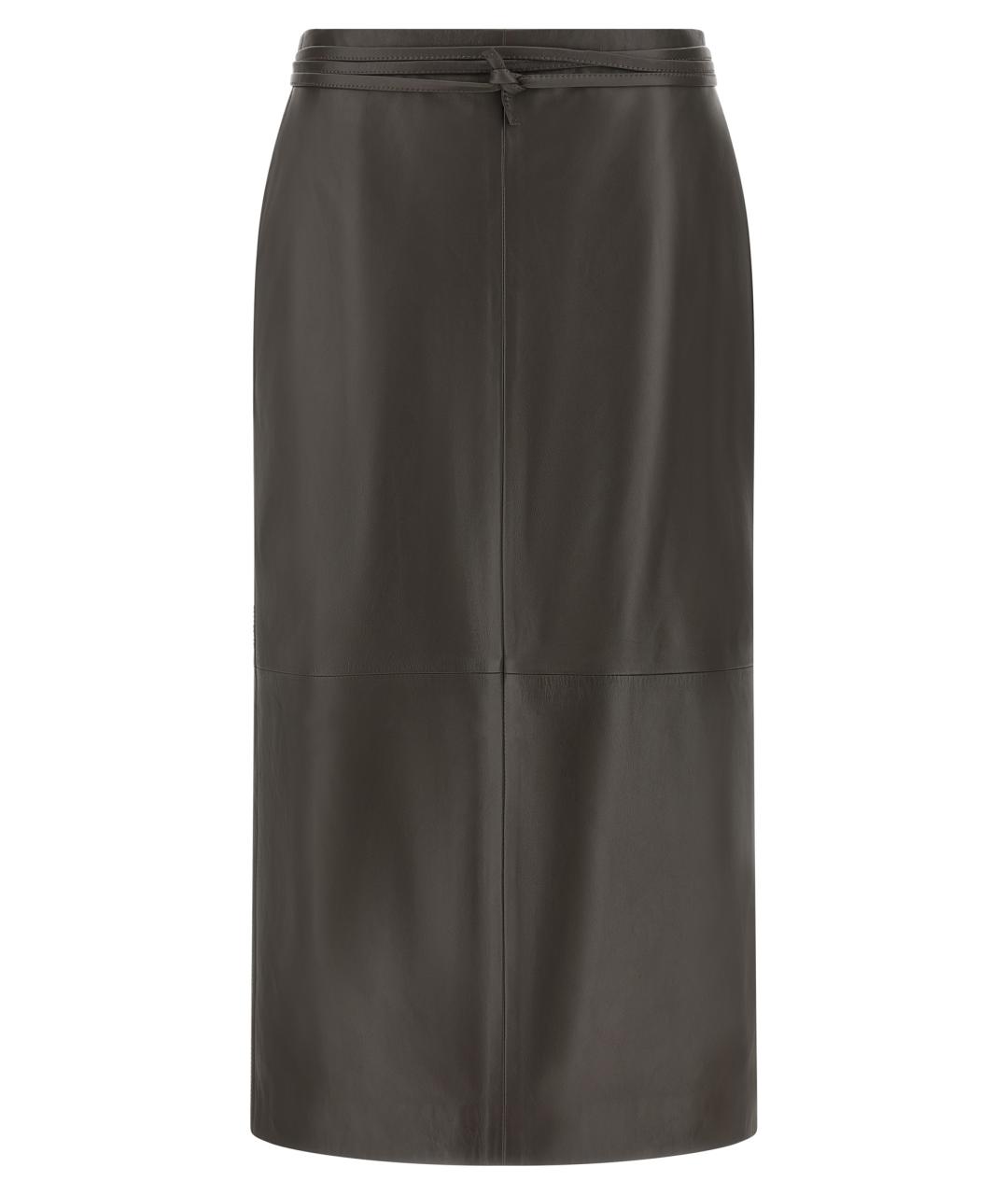 ALBERTA FERRETTI Коричневая кожаная юбка миди, фото 1