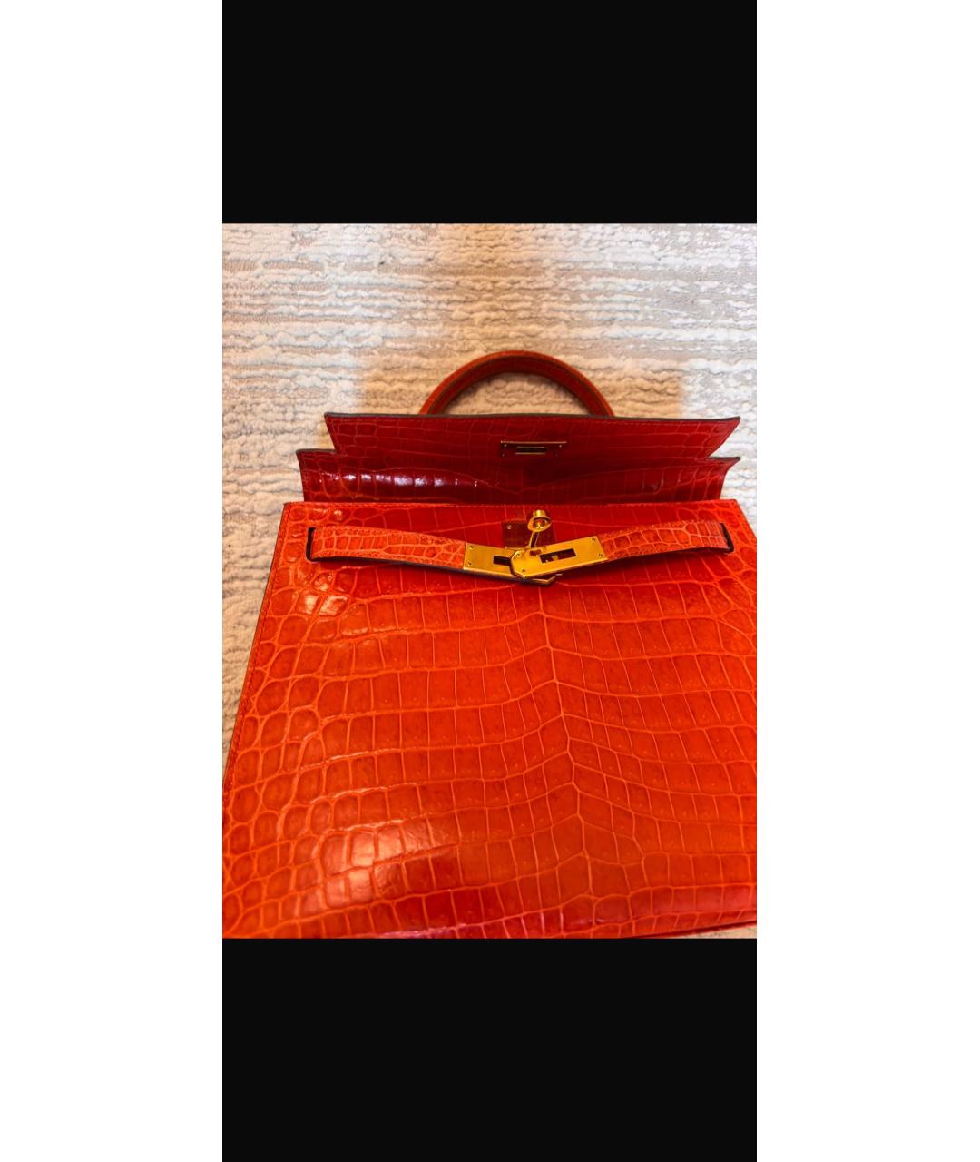 HERMES Оранжевая сумка с короткими ручками из экзотической кожи, фото 5
