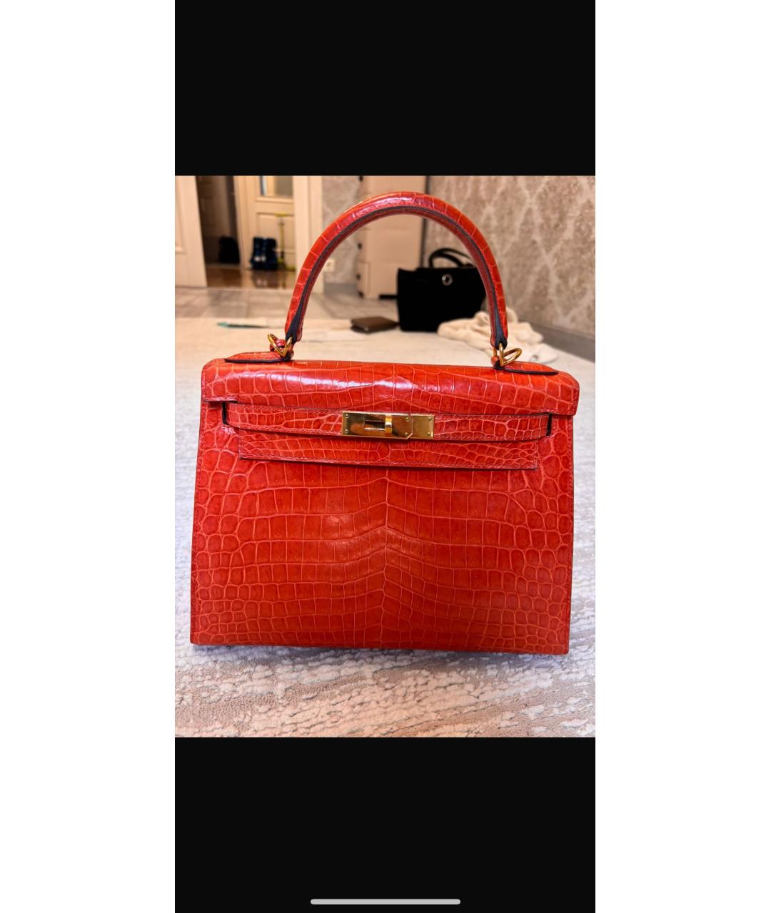 HERMES Оранжевая сумка с короткими ручками из экзотической кожи, фото 8