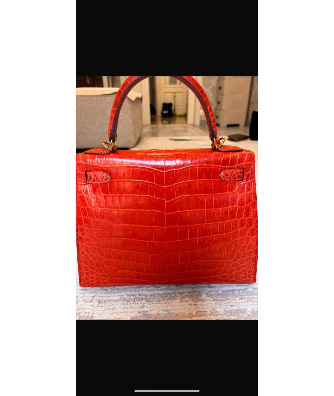 HERMES Оранжевая сумка с короткими ручками из экзотической кожи, фото 2