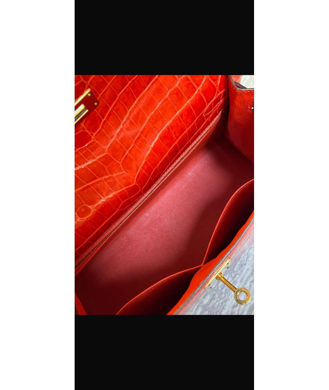 HERMES Оранжевая сумка с короткими ручками из экзотической кожи, фото 3