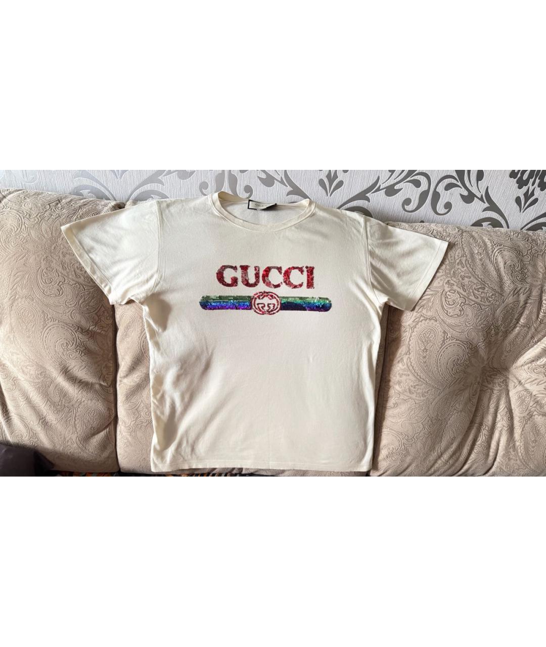 GUCCI Бежевая хлопковая футболка, фото 6