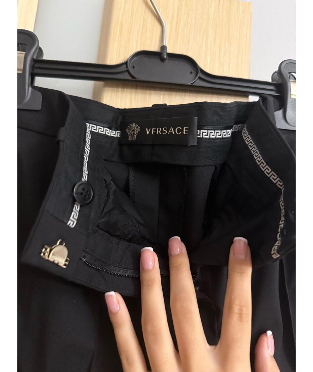 VERSACE Черные шерстяные прямые брюки, фото 3