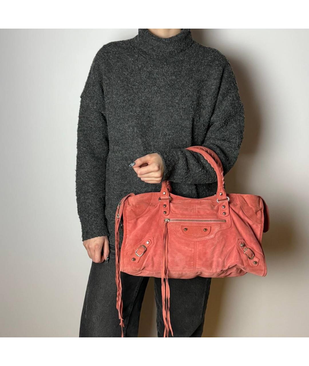 BALENCIAGA Розовая замшевая сумка с короткими ручками, фото 8