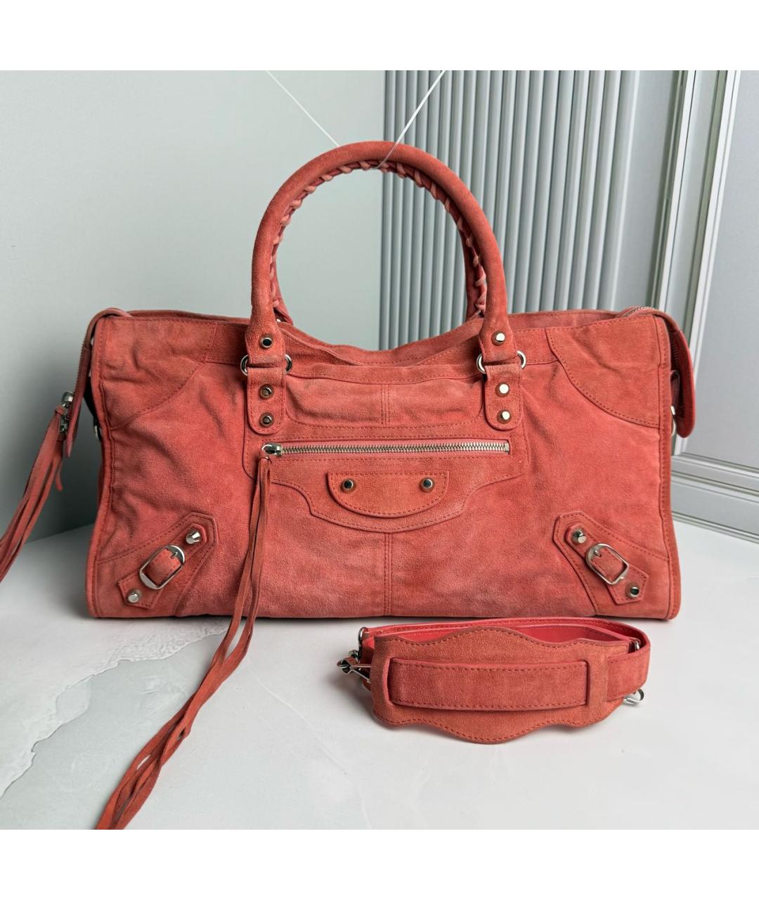 BALENCIAGA Розовая замшевая сумка с короткими ручками, фото 9