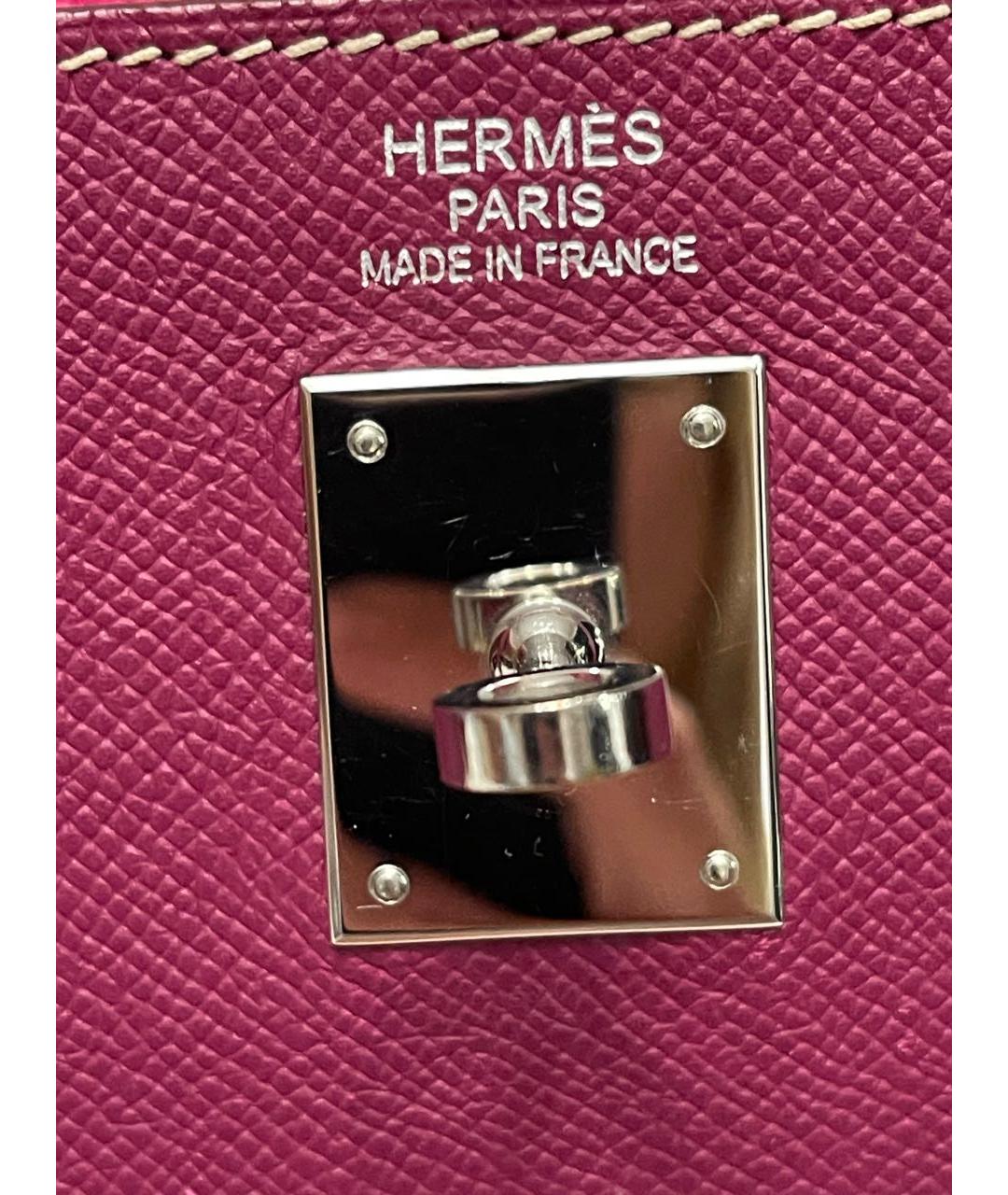 HERMES Фуксия кожаная сумка с короткими ручками, фото 5