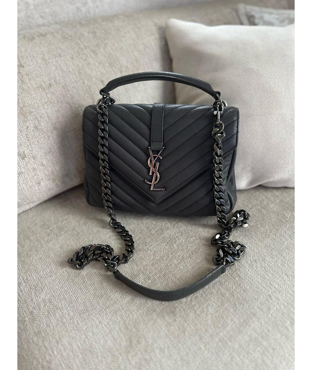 SAINT LAURENT Серая кожаная сумка с короткими ручками, фото 9