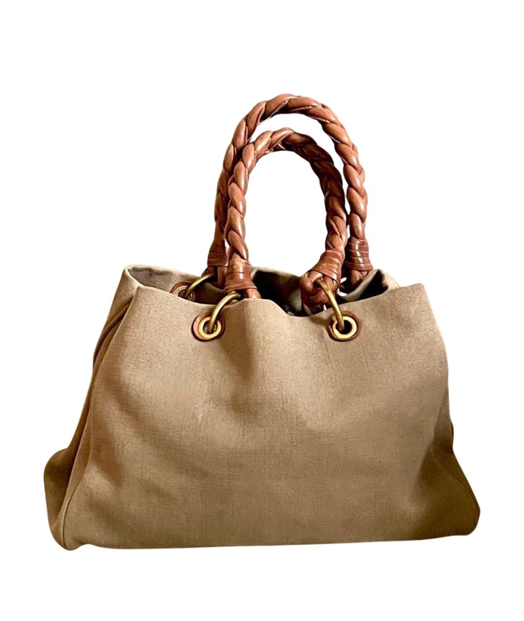 BOTTEGA VENETA Бежевая тканевая сумка тоут, фото 1