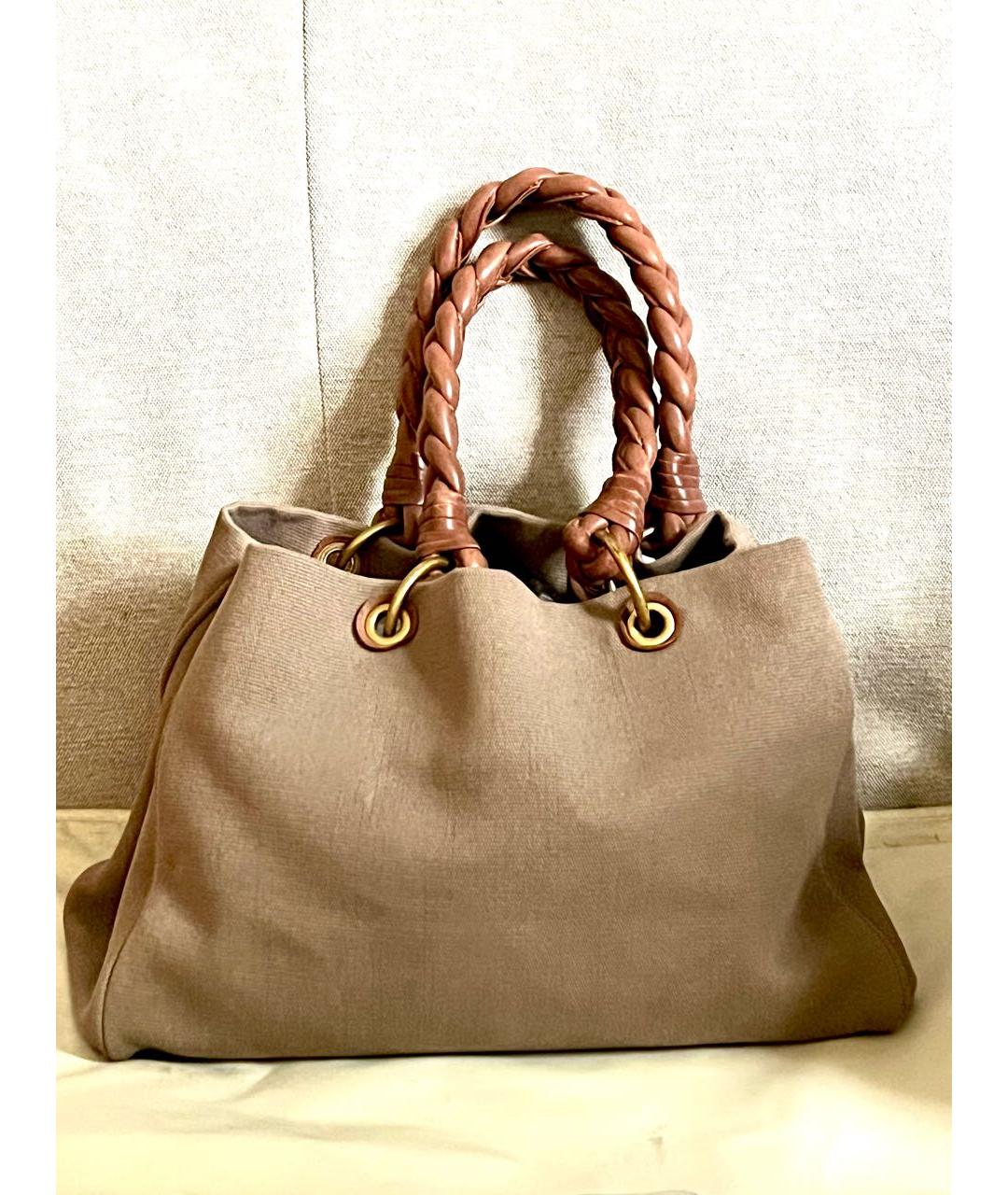 BOTTEGA VENETA Бежевая тканевая сумка тоут, фото 9
