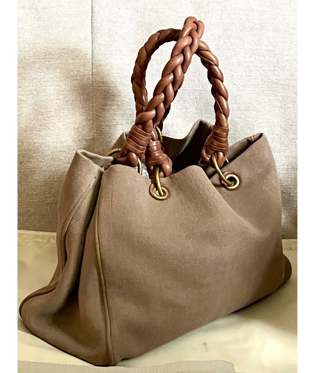 BOTTEGA VENETA Бежевая тканевая сумка тоут, фото 2