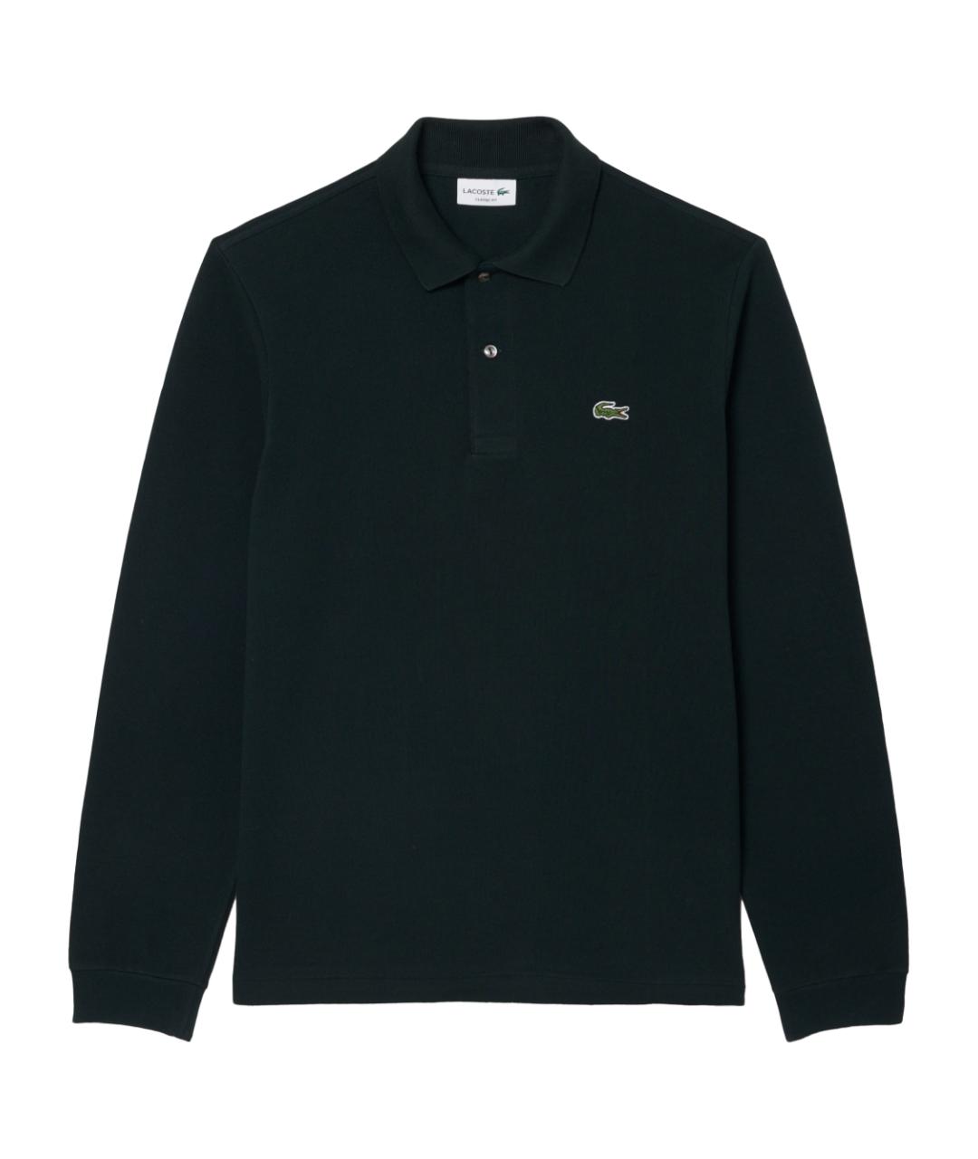 LACOSTE Черное хлопковое поло с длинным рукавом, фото 1