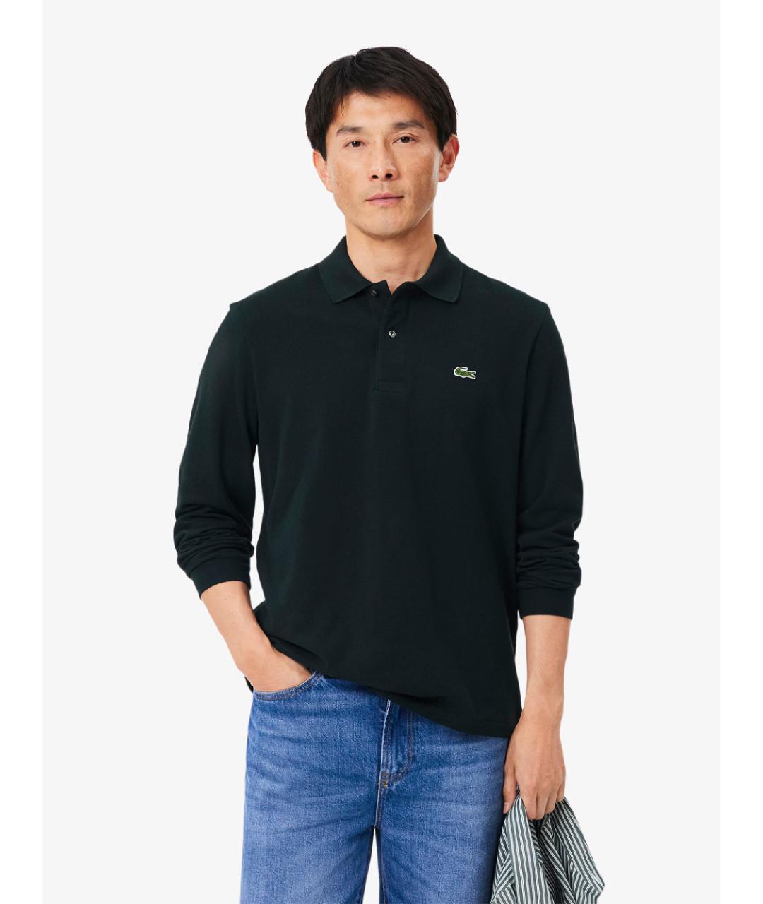 LACOSTE Черное хлопковое поло с длинным рукавом, фото 2