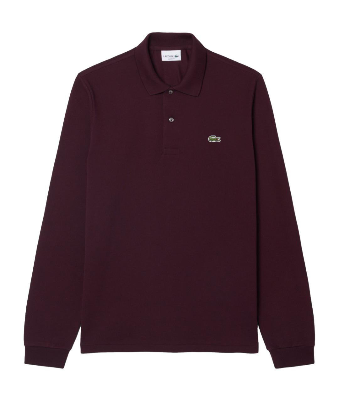 LACOSTE Бордовое хлопковое поло с длинным рукавом, фото 1