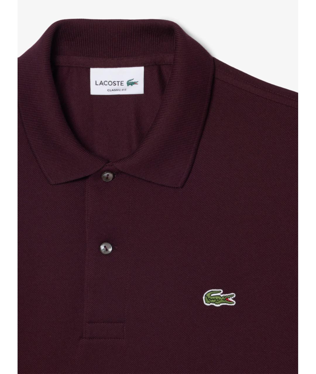 LACOSTE Бордовое хлопковое поло с длинным рукавом, фото 4