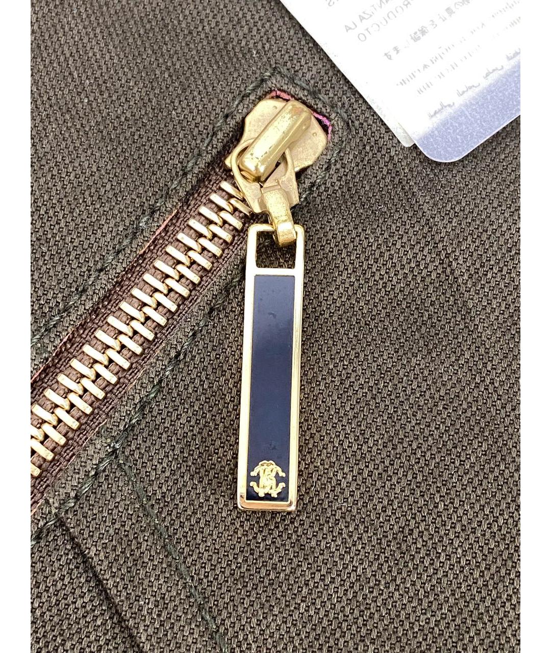 ROBERTO CAVALLI Хаки хлопковые прямые брюки, фото 4