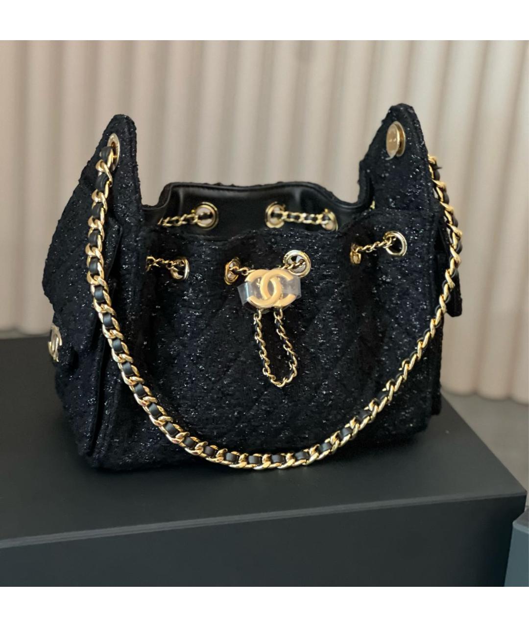 CHANEL Черная твидовая сумка через плечо, фото 5