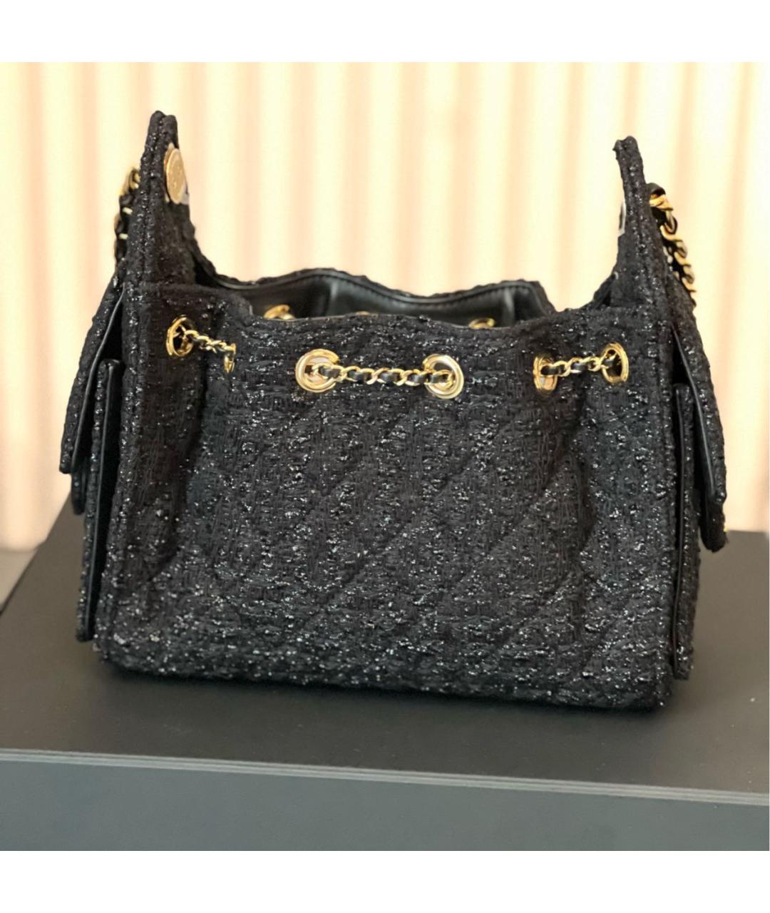CHANEL Черная твидовая сумка через плечо, фото 3