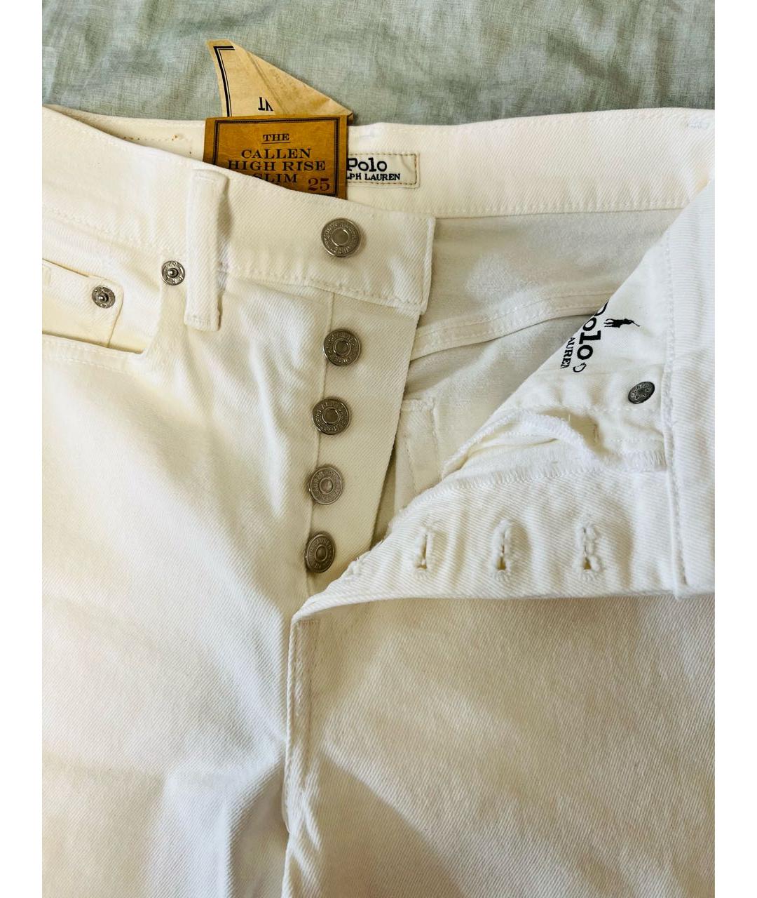 POLO RALPH LAUREN Белые хлопковые джинсы слим, фото 3