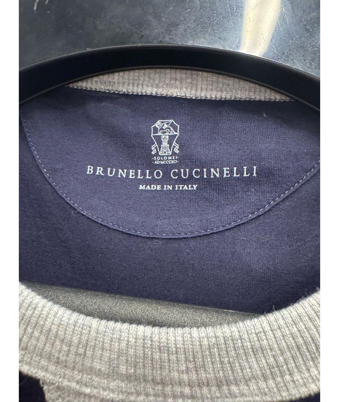 BRUNELLO CUCINELLI Темно-синяя хлопковая футболка, фото 4