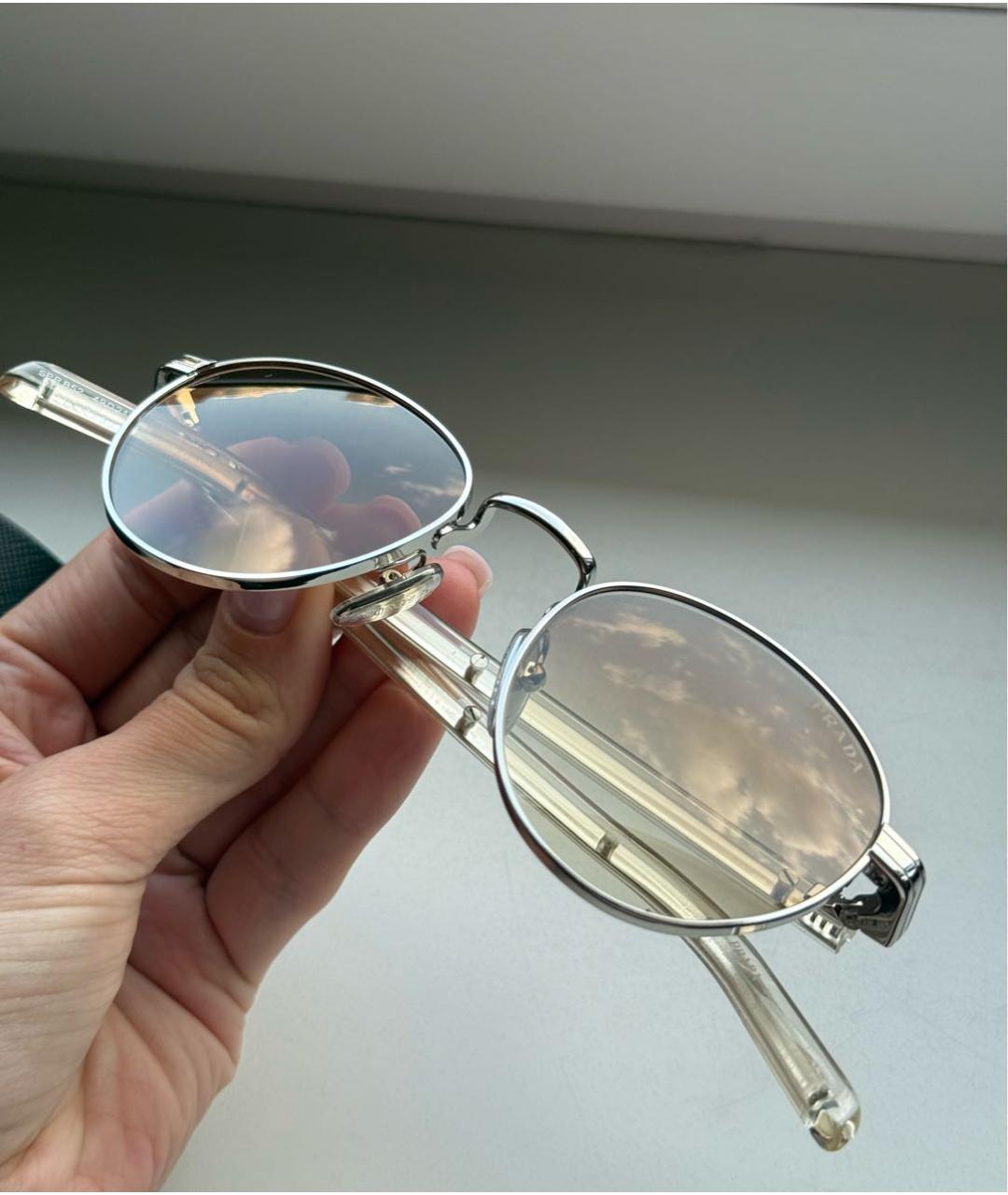 PRADA Серебряные металлические солнцезащитные очки, фото 7