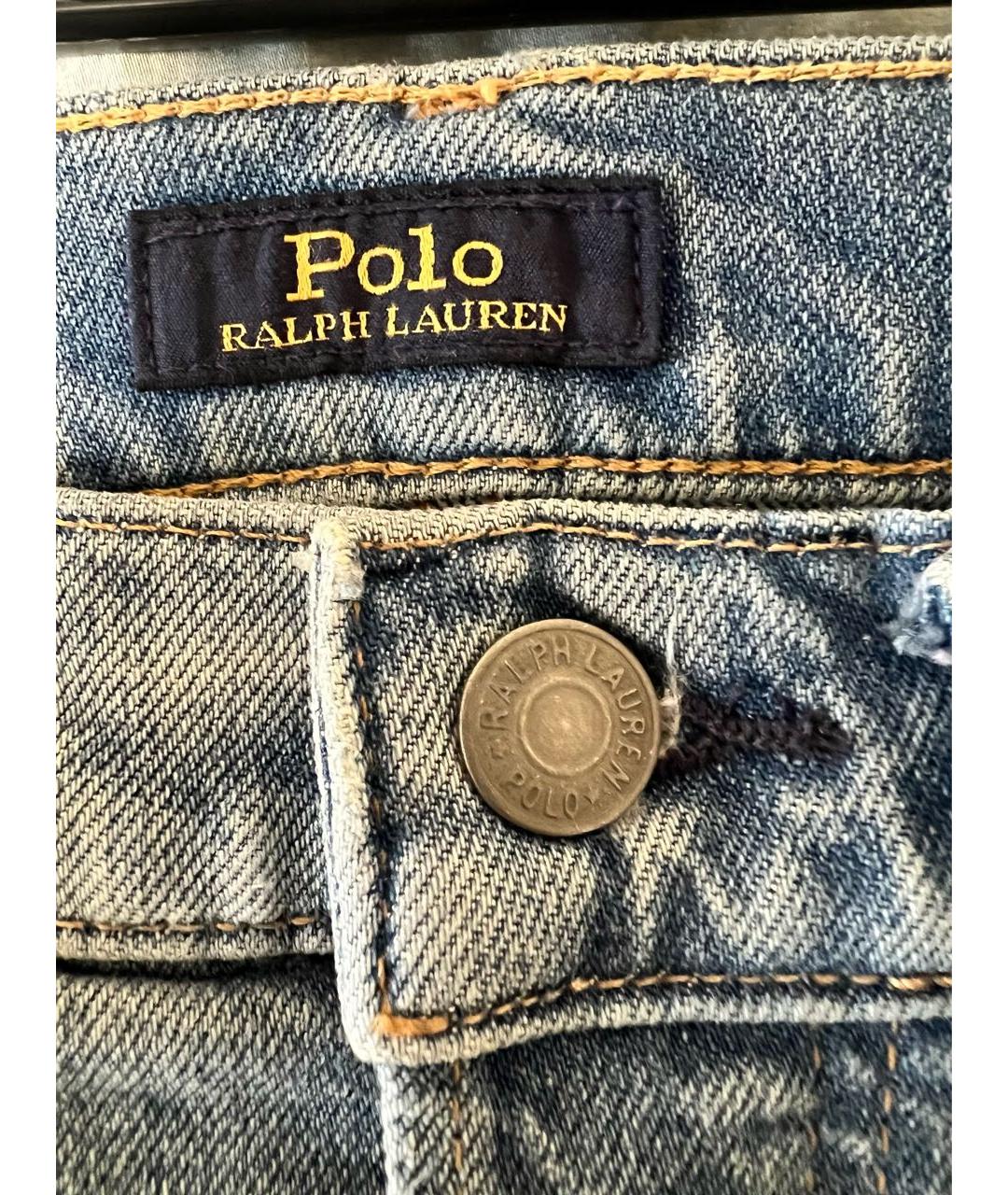 POLO RALPH LAUREN Голубые хлопковые прямые джинсы, фото 6