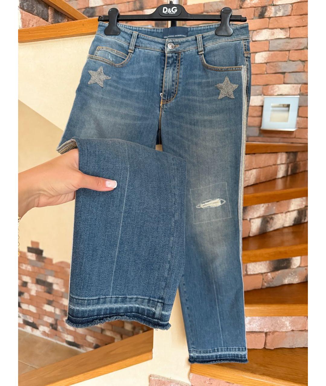 ERMANNO SCERVINO Синие хлопковые прямые джинсы, фото 2