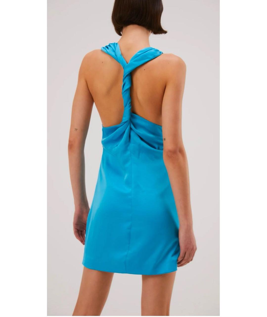 MISHA COLLECTION Голубое полиэстеровое коктейльное платье, фото 3
