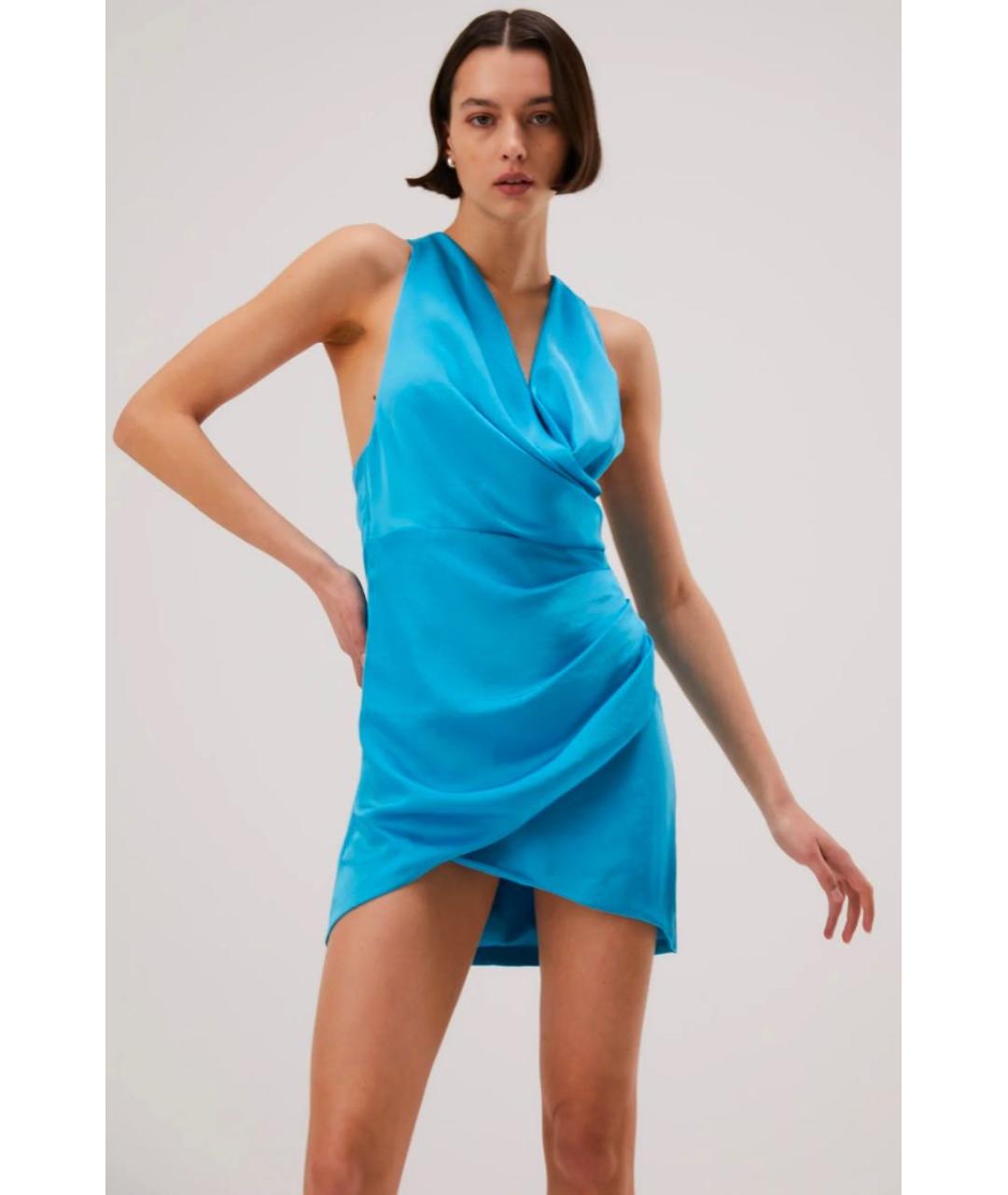 MISHA COLLECTION Голубое полиэстеровое коктейльное платье, фото 2