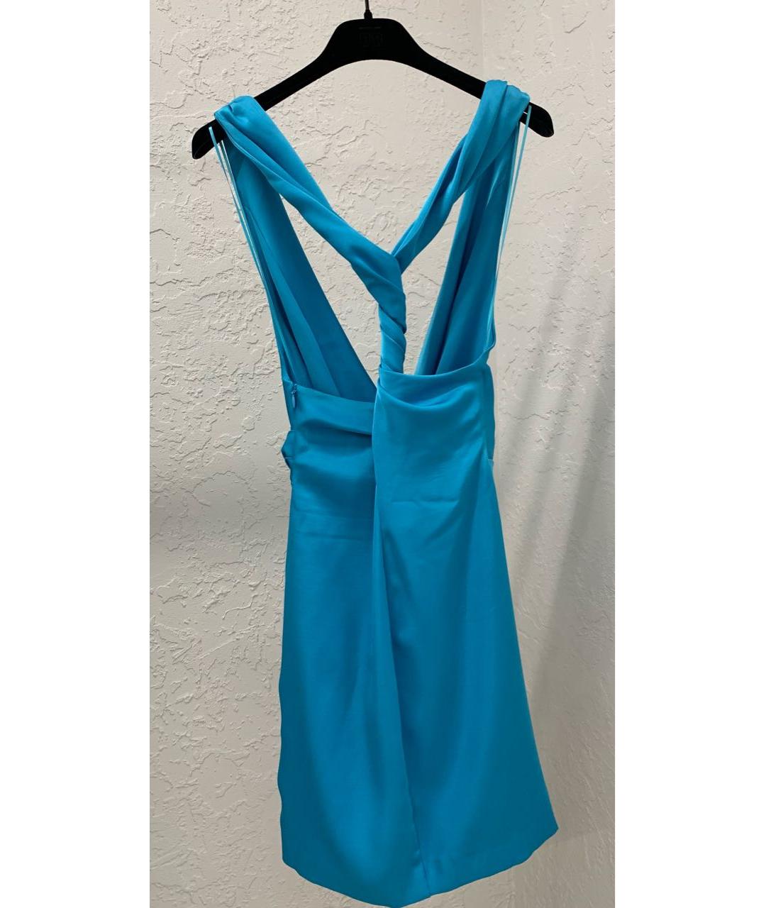 MISHA COLLECTION Голубое полиэстеровое коктейльное платье, фото 4