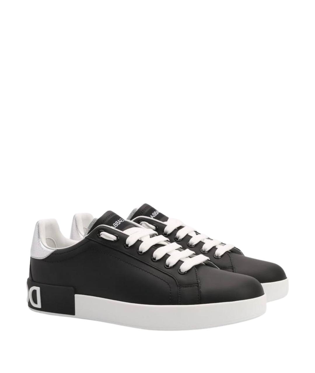 DOLCE&GABBANA Черные кожаные кеды, фото 1