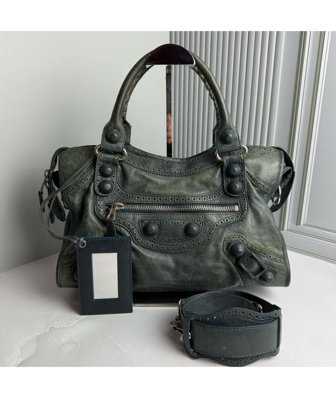 BALENCIAGA Антрацитовая кожаная сумка с короткими ручками, фото 9
