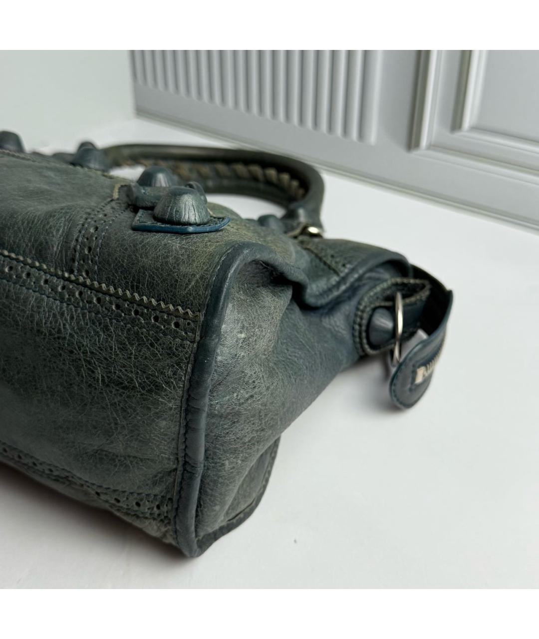BALENCIAGA Антрацитовая кожаная сумка с короткими ручками, фото 6