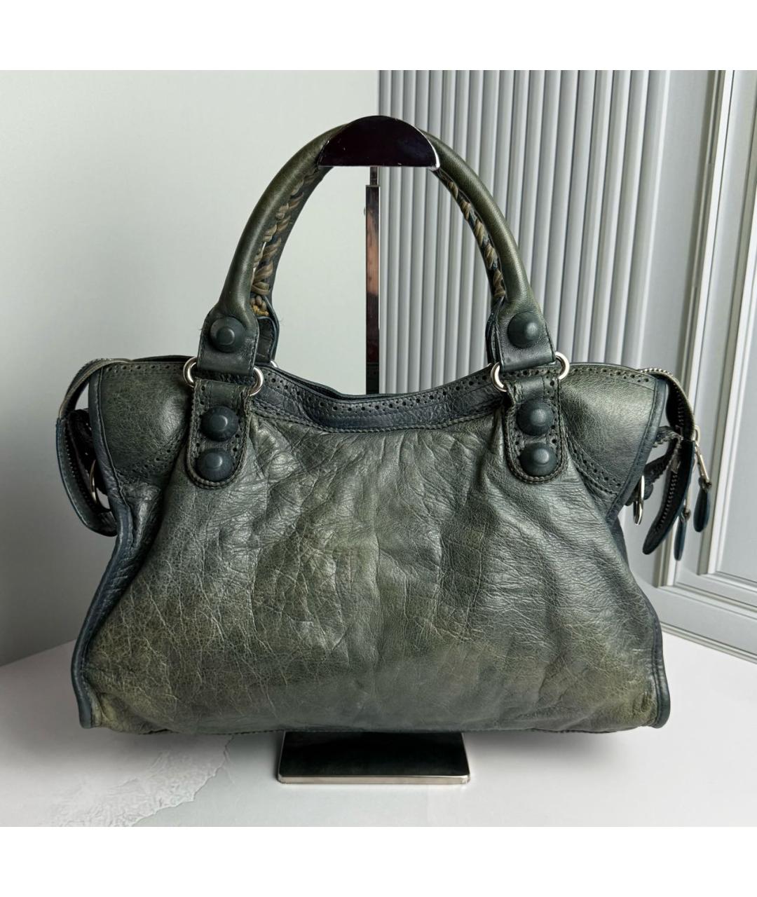 BALENCIAGA Антрацитовая кожаная сумка с короткими ручками, фото 3