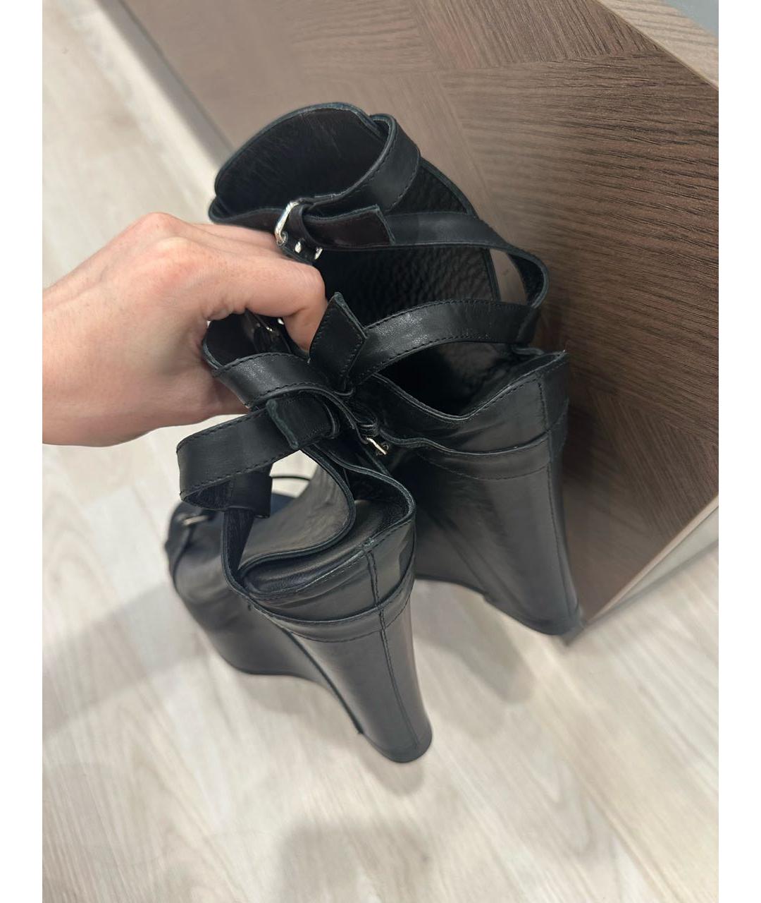ANN DEMEULEMEESTER Черные кожаные босоножки, фото 5