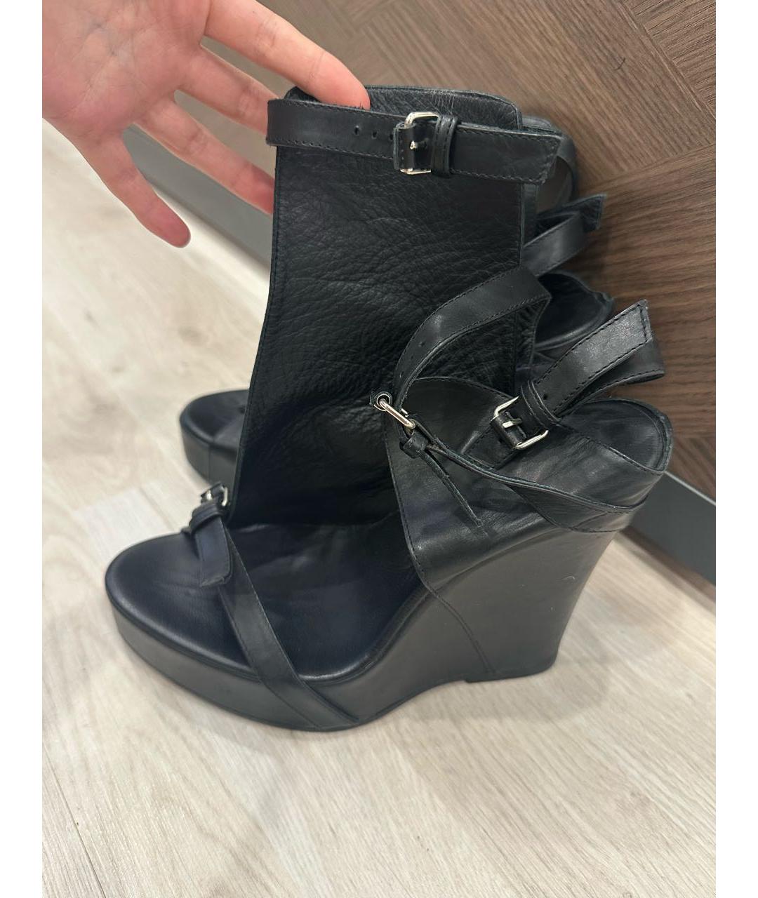 ANN DEMEULEMEESTER Черные кожаные босоножки, фото 3
