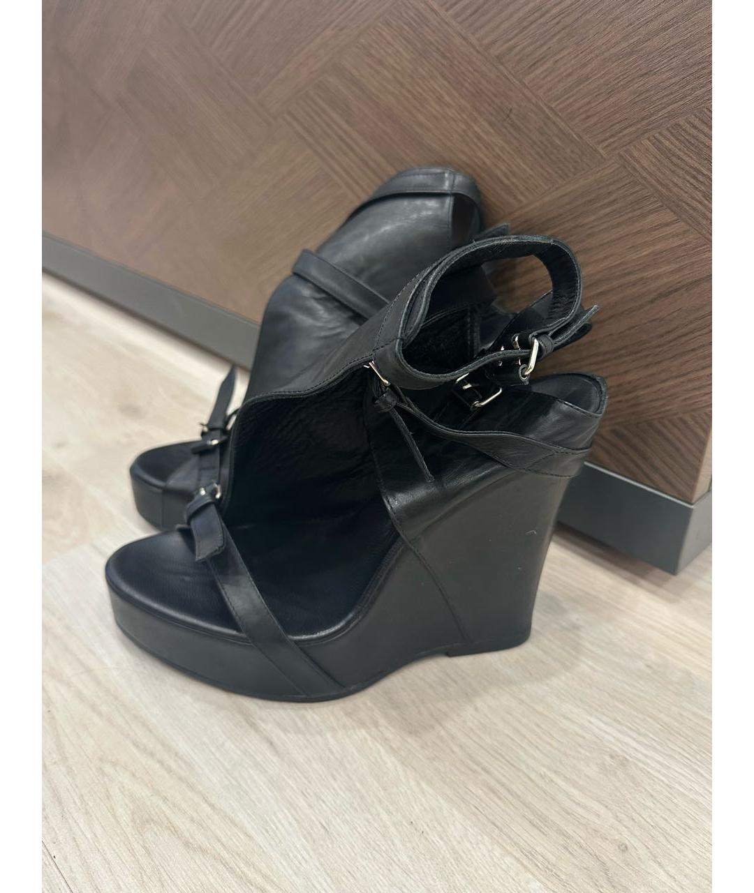 ANN DEMEULEMEESTER Черные кожаные босоножки, фото 2