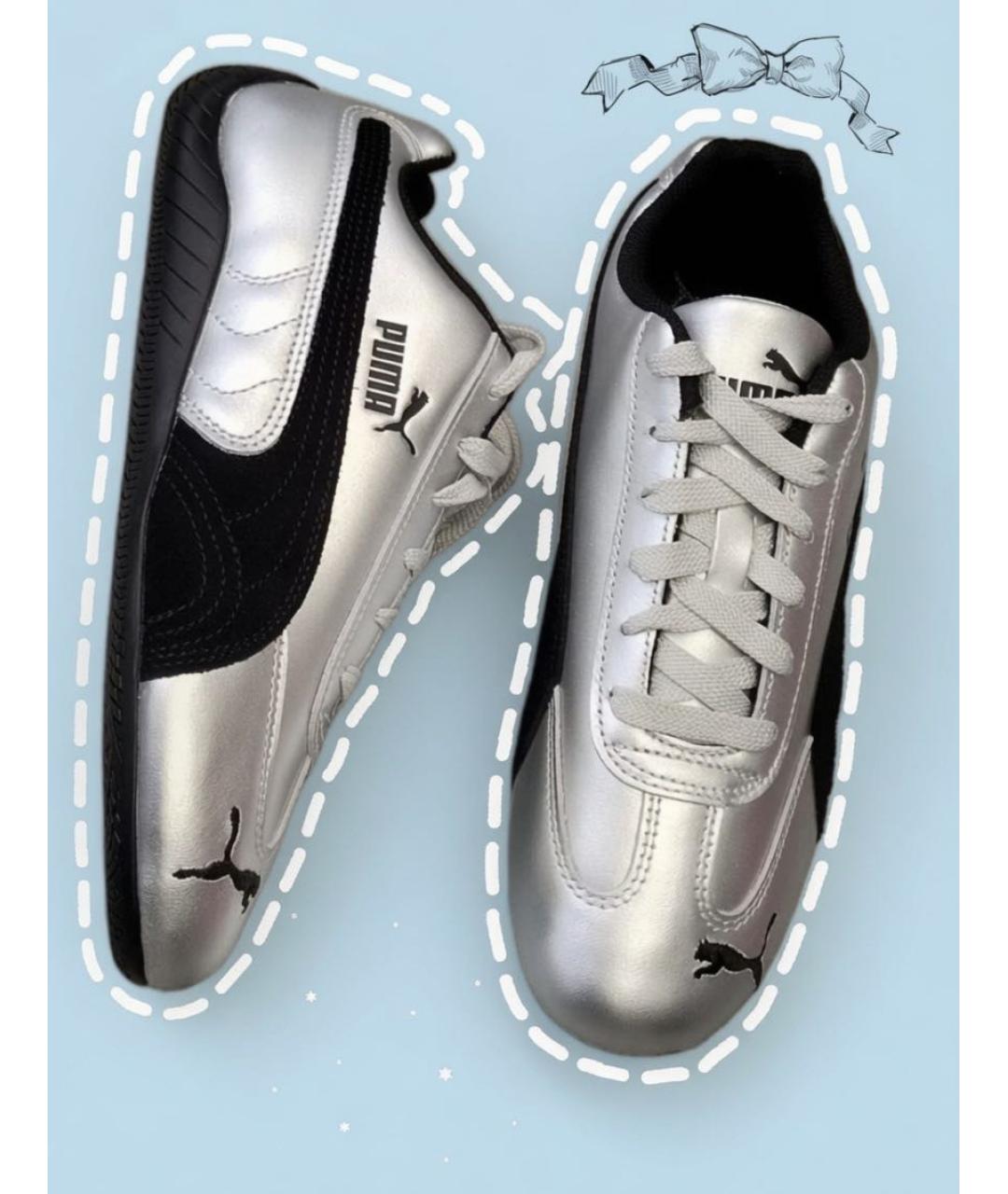 PUMA Серебряные кожаные кроссовки, фото 4