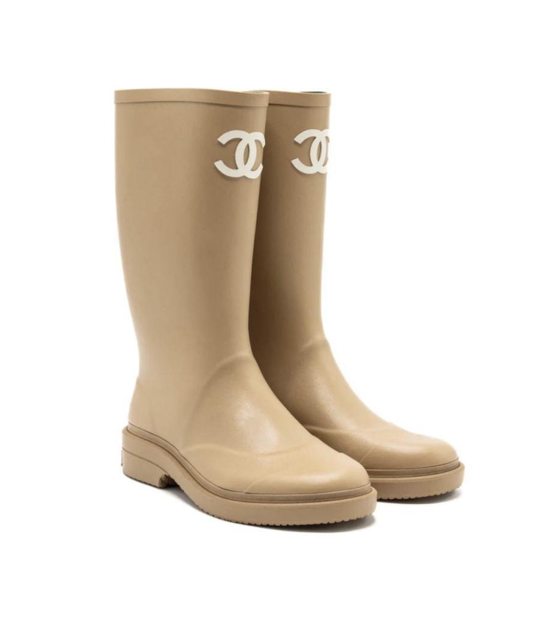 CHANEL Бежевые резиновые сапоги, фото 2