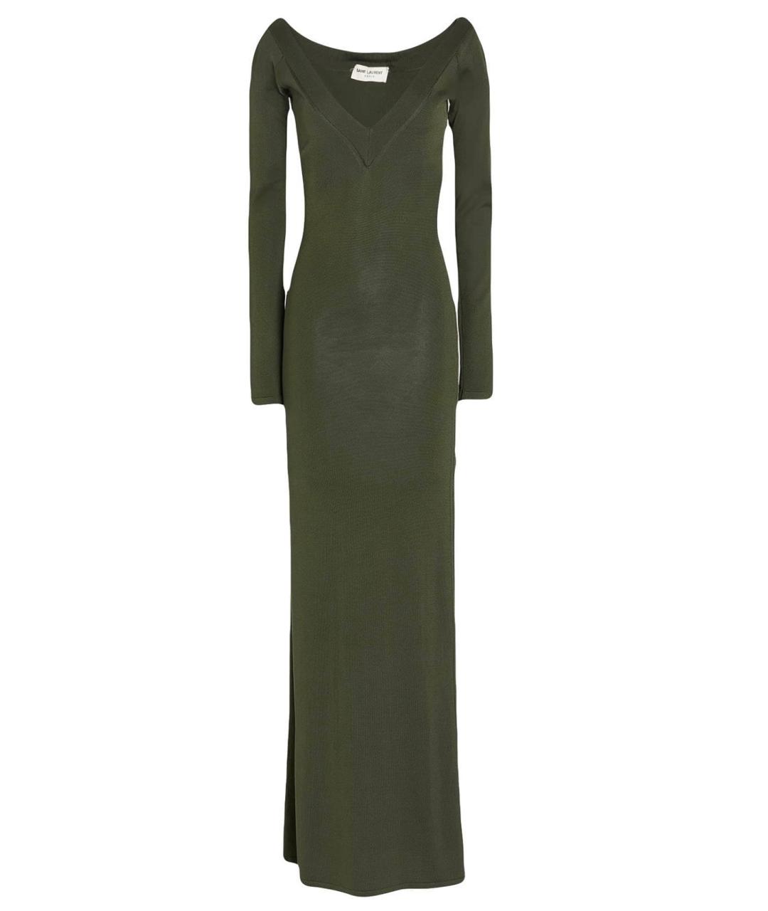 SAINT LAURENT Хаки вискозное коктейльное платье, фото 1