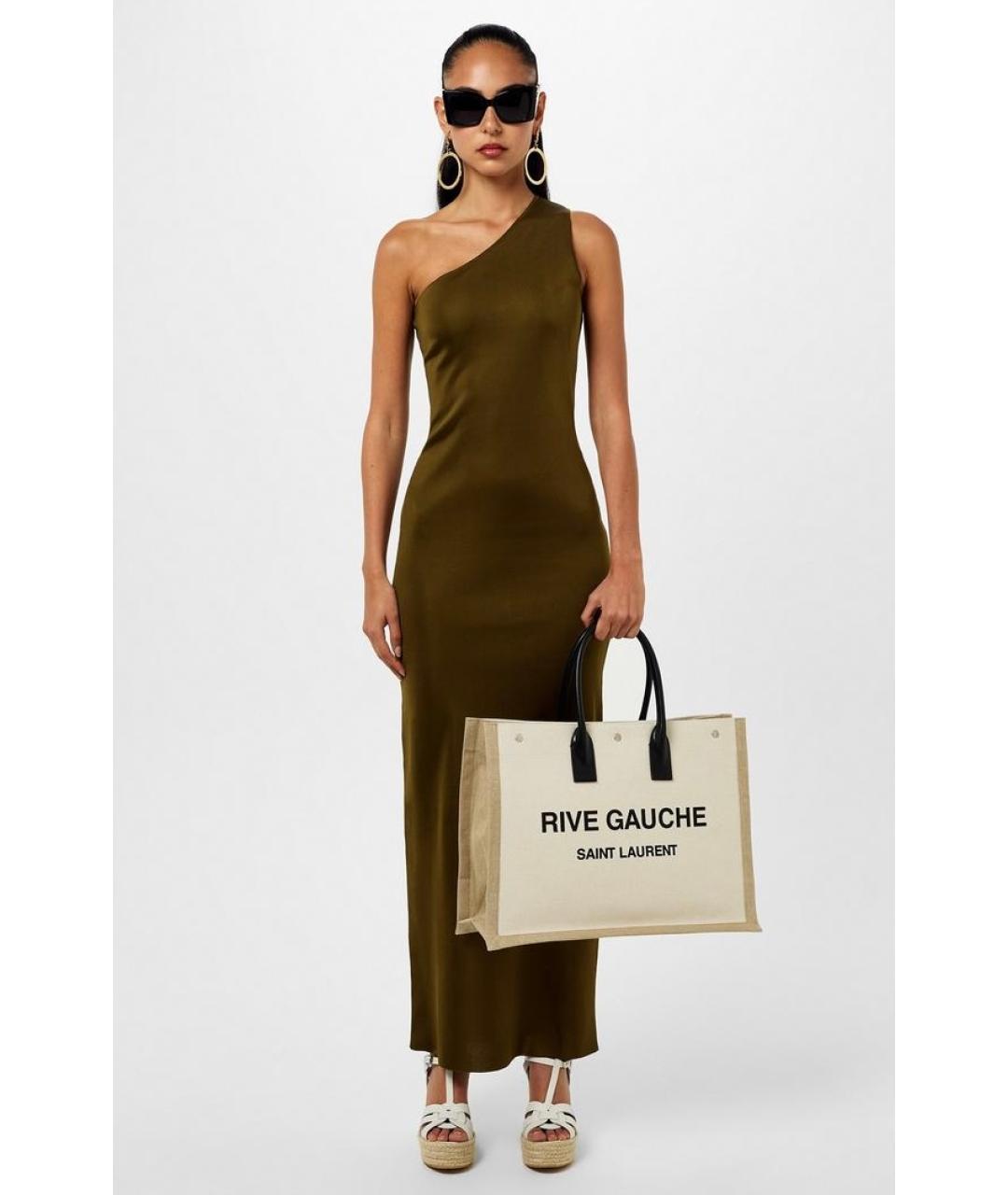 SAINT LAURENT Бежевая тканевая сумка тоут, фото 5