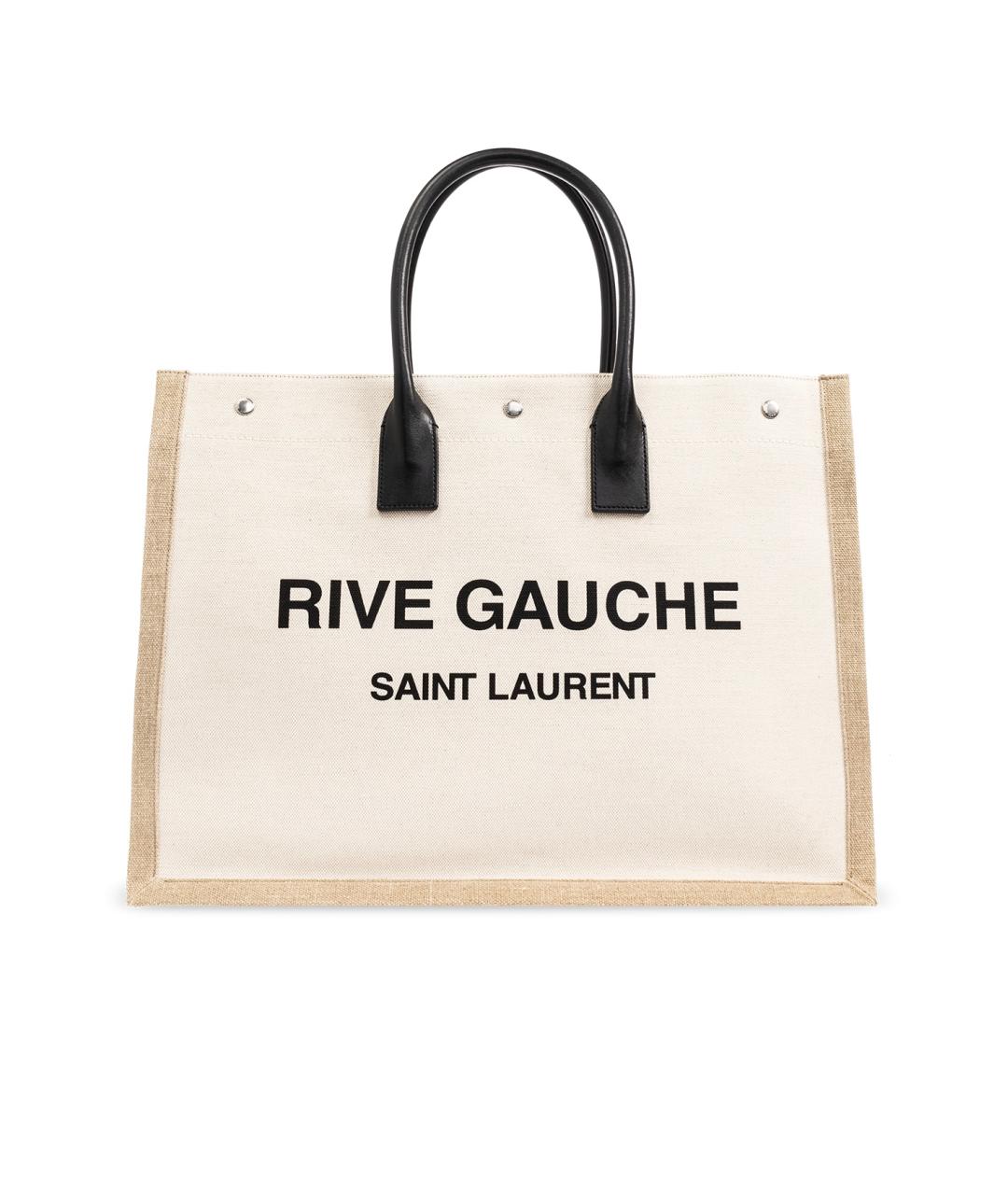 SAINT LAURENT Бежевая тканевая сумка тоут, фото 1