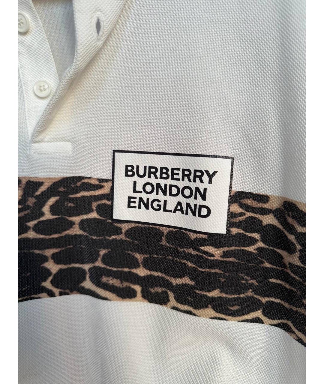BURBERRY Белое хлопковое поло с коротким рукавом, фото 2