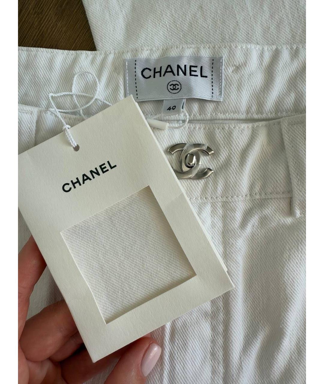 CHANEL Белые хлопковые прямые джинсы, фото 3
