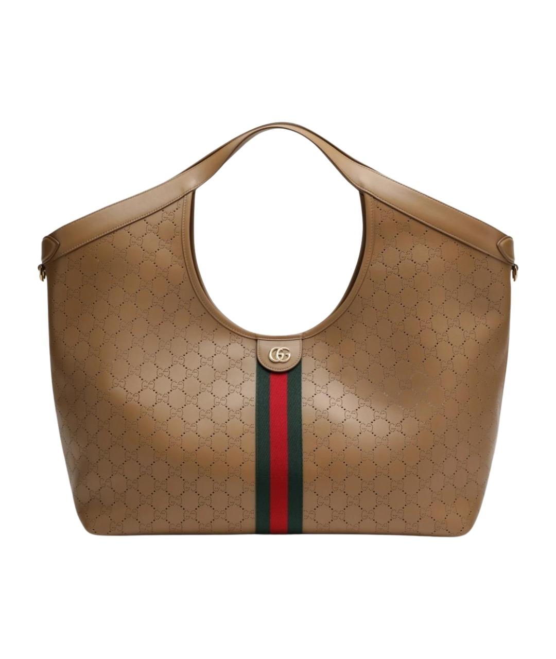 GUCCI Бежевая кожаная сумка тоут, фото 1